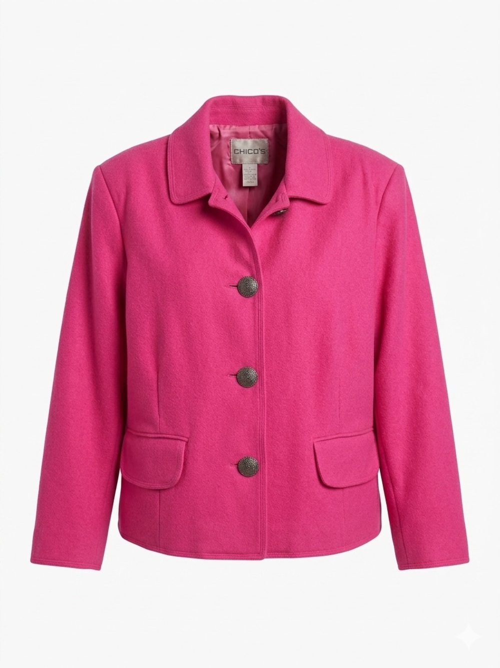 Chico's Bright Pink Button-Front Wool Jacket